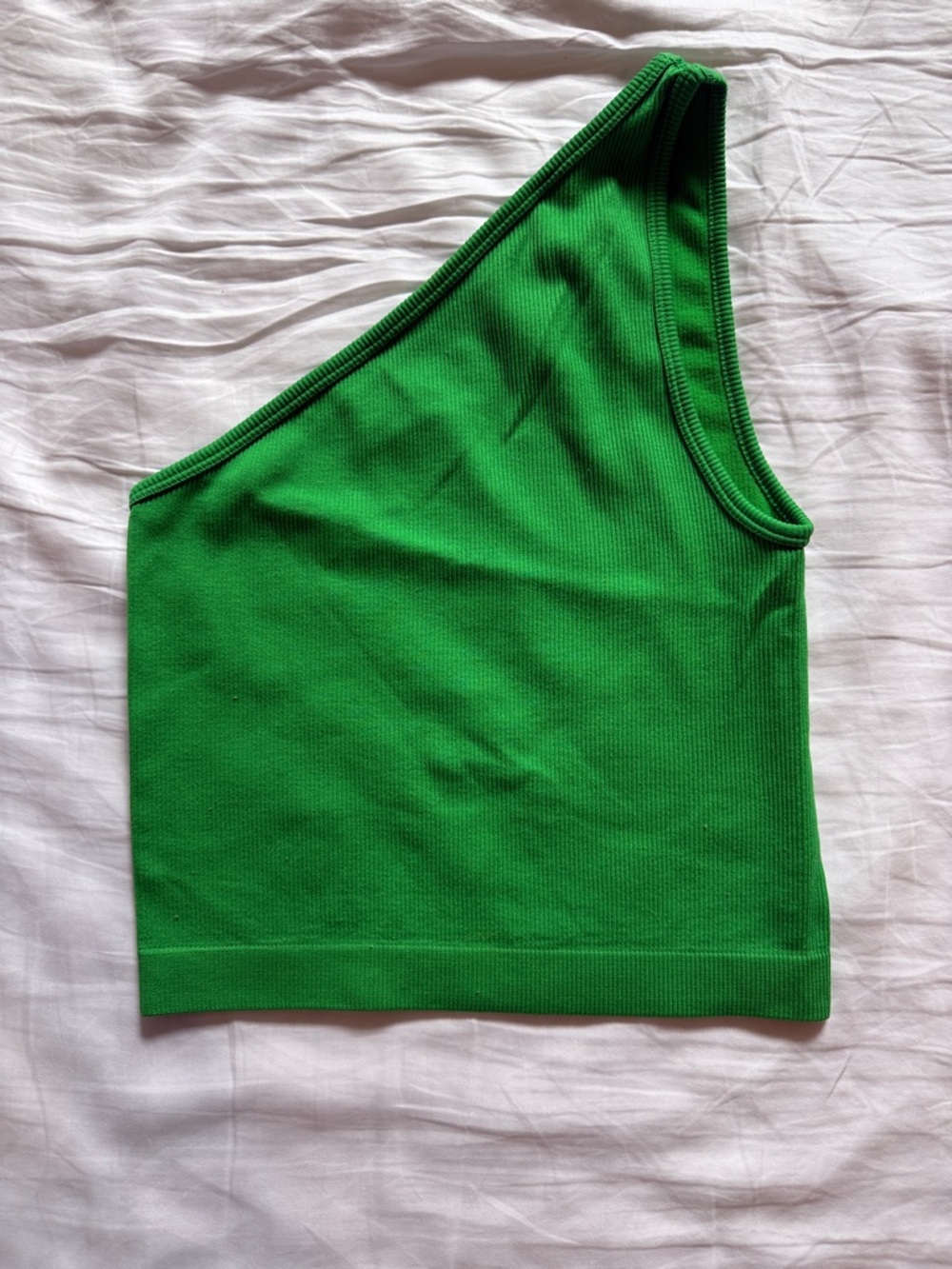 a new day One-Shoulder Ribbed Crop Tank Top - Green